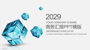 เทมเพลต PPT สำหรับรายงานธุรกิจพร้อมพื้นหลังลูกบาศก์คริสตัลสีน้ำเงิน
