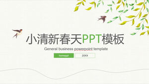 Simple and fresh watercolor wicker and swallow background Spring theme PPT template download