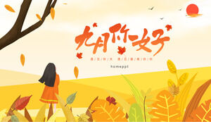 Hermoso estilo de ilustración de colores cálidos Hola en la plantilla PPT de septiembre