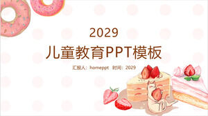 卡通甜甜圈和草莓蛋糕背景儿童教育PPT模板下载