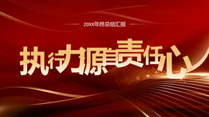 Czerwony i złoty szablon raportu podsumowującego pracę w branży nieruchomości ppt