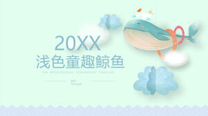 Watercolor cartoon Whale background kindergarten work summary PPT template download
