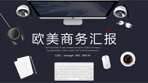 Download European and American business PPT template with vector office desktop background