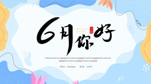 Modèle PPT de fond de modèle élégant bleu Bonjour juinTélécharger