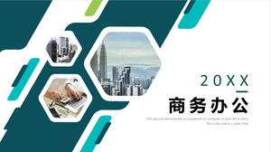 ดาวน์โหลดเทมเพลต PPT สำนักงานธุรกิจพร้อมพื้นหลังรูปแบบเรขาคณิตสีเขียว