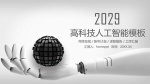 Robot kol ve siyah küre arka planı AI yapay zeka PPT şablonu indir