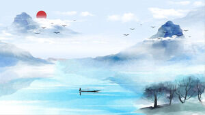 19 mürekkep boyama manzara ve dağlar PPT arka plan resimleri