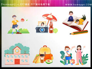 6 иллюстраций мультяшных школьных рюкзаков, студенческие материалы PPT