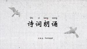 Gri kağıt ve kuş arka planı üzerinde eski şiirin okunması için PPT şablonu