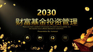 Modello PPT per il tema degli investimenti finanziari e della gestione patrimoniale con lo sfondo del simbolo della moneta d'oro