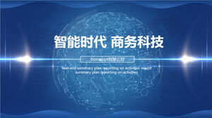 Unduh template PPT bertema teknologi dengan latar belakang planet garis titik biru