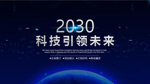 Teknologi Memimpin Masa Depan Unduh Template PPT Latar Belakang Alam Semesta Biru, Galaksi, dan Planet