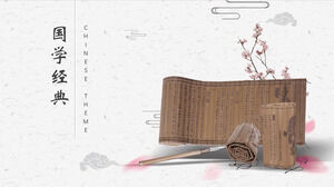 Unduh Template PPT Tema Budaya Cina dengan Slip Bambu dan Latar Belakang Kuas