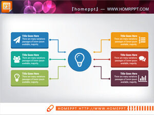 Farbenfrohe PPT-Diagrammmaterialien für abgeflachte Sammelbeziehungen für sieben Farbschemata