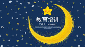 PPT-Vorlage zum Bildungsthema mit blauem Sternenhimmel, goldenen Sternen und Mondhintergrund