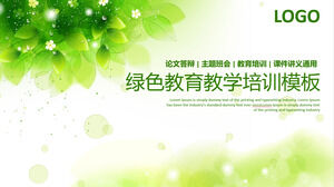 Modèle PPT d'éducation et de formation pour les feuilles vertes et fraîches et les arrière-plans de petites fleurs