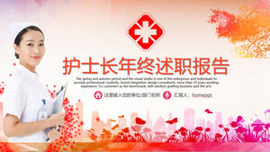 Descargue la plantilla PPT del informe de fin de año de Matron de colores cálidos con fondo de enfermera