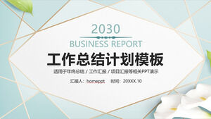 Download del modello PPT del piano di riepilogo del piano di sfondo del poligono verde semplificato e fresco