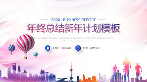 Purple City Running Figure Silhouette Background Akhir Tahun Ringkasan Unduh Template Rencana Tahun Baru PPT