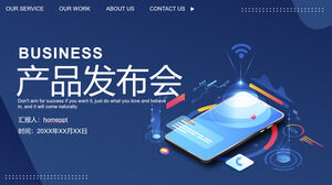 Modèle PPT pour l'événement de lancement de produit de style technologique avec fond de téléphone mobile vecteur bleu
