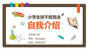 Faça o download do modelo PPT para a eleição de quadros de classe de escola primária com fundo de livro de desenho animado e papel de carta