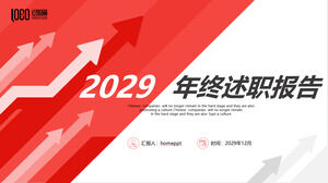 Download PPT template for year-end work report with red rising arrow background