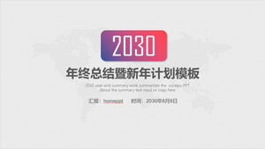 Grauer Weltkartenhintergrund. Zusammenfassung zum Jahresende. PPT-Vorlage für den Neujahrsplan herunterladen