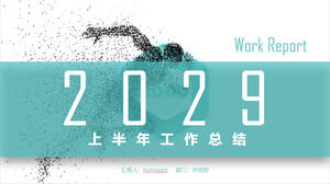 Parçacık karakter arka planları için yeşil ve minimalist yarım yıl çalışma özeti PPT şablonu indir