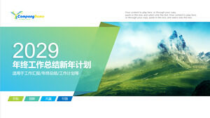 Unduh template PPT untuk ringkasan tahunan dan rencana Tahun Baru dengan latar belakang gunung bersalju yang segar