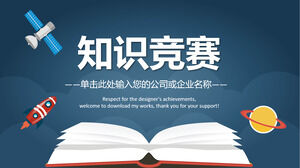 PPT template for campus knowledge competition based on vector books and rocket satellite background