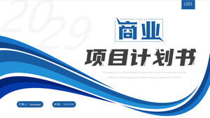 mavi eğri arka plana sahip iş planı PPT şablonunu indirin