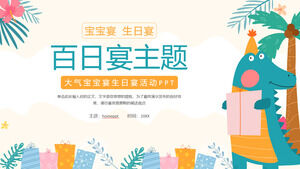 Scarica il modello PPT per il tema del banchetto dei cento giorni con uno sfondo di dinosauri dei cartoni animati