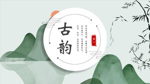 Dağlarda Kızıl Güneş ve Bambu Arkaplan için Antik PPT Şablonunu İndirin