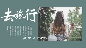 Scarica il modello PPT per l'album di viaggio di sfondo di una ragazza che tiene il caffè