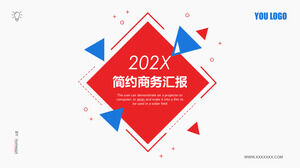 Templat PPT laporan bisnis latar belakang geometris merah dan biru yang disederhanakan
