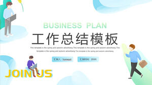 Scarica il modello PPT per riassumere il lavoro degli sfondi dei personaggi sul posto di lavoro vettoriali freschi blu-verdi