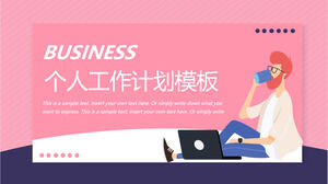 Scarica il modello PPT del piano di lavoro personale rosa per sfondi di caratteri vettoriali sul posto di lavoro