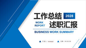 파란색 기하학적 배경으로 작업 요약 보고서를 위한 PPT 템플릿 다운로드