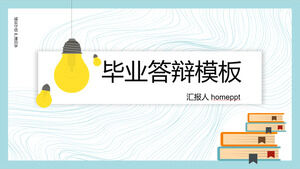 Descărcați șablonul PPT pentru susținerea tezei de absolvire cu bec cu linie albastră și fundal de carte