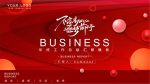 Kırmızı noktalı arka planlı "Orijinal Kalbinizi Unutmak ve Hayallerinizin Peşinden Koşmak" yıl sonu özet raporu için PPT şablonunu indirin