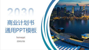 Téléchargez le modèle PPT pour le plan d'affaires avec un fond de paysage nocturne urbain