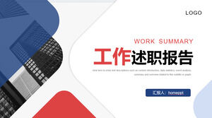 Ofis Binası ve Kırmızı Mavi Geometri Arka Plan Çalışma Raporu PPT Şablonu İndir