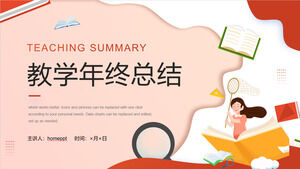 Unduh template PPT untuk ringkasan pengajaran akhir tahun guru gaya ilustrasi merah