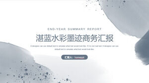 Laden Sie die PPT-Vorlage für den Geschäftsbericht zum blauen minimalistischen Aquarell-Halo-Färben herunter