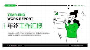 A PPT template for a green and youthful work report with a background for girls holding a report