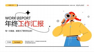 Gadis vektor memegang kaca pembesar latar belakang laporan kerja akhir tahun unduhan template PPT