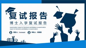 Pobierz szablon PPT raportu z ponownego egzaminu wstępnego na stanowisko doktoranckie z niebieskim tłem czapki doktoranckiej