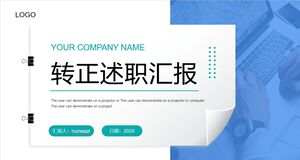 Download the blue brief employment report PPT template with a background of note paper