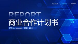 ดาวน์โหลดเทมเพลต PPT สำหรับข้อเสนอความร่วมมือทางธุรกิจที่มีพื้นหลังหกเหลี่ยมโฮโลแกรมสีน้ำเงิน