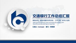 Niebieski stabilny i praktyczny szablon PPT dla raportu podsumowującego pracę Banku Komunikacji